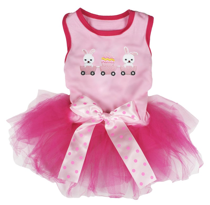 Petitebella Bunny Egg Train Puppy Dog Dress (Pink/Hot Pink, Small)